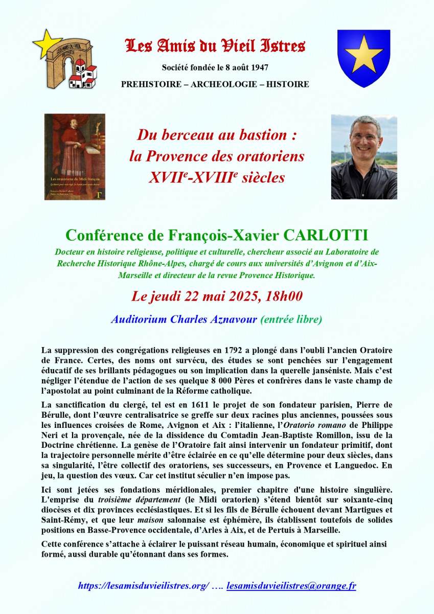 Conférence : Du berceau au bastion, la Provence des oratoriens XVIIe-XVIIIe siècles_Istres