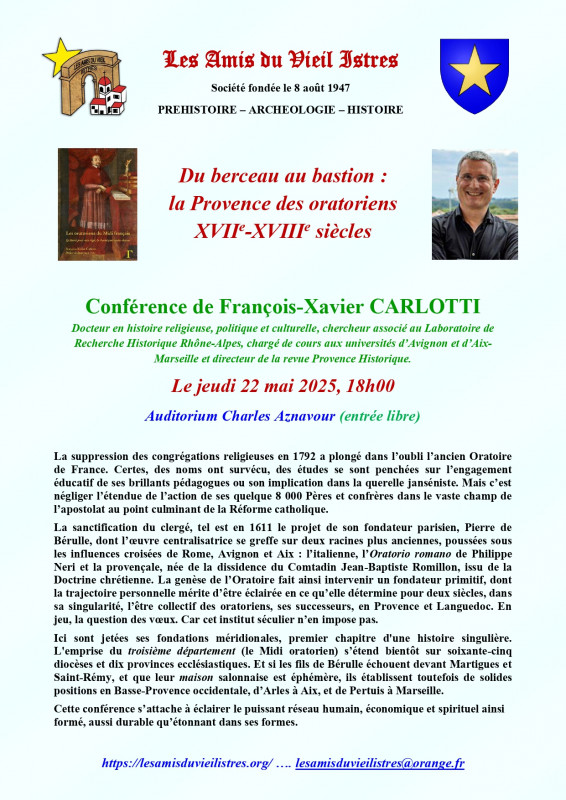 Conférence : Du berceau au bastion, la Provence des oratoriens XVIIe-XVIIIe siècles_Istres
